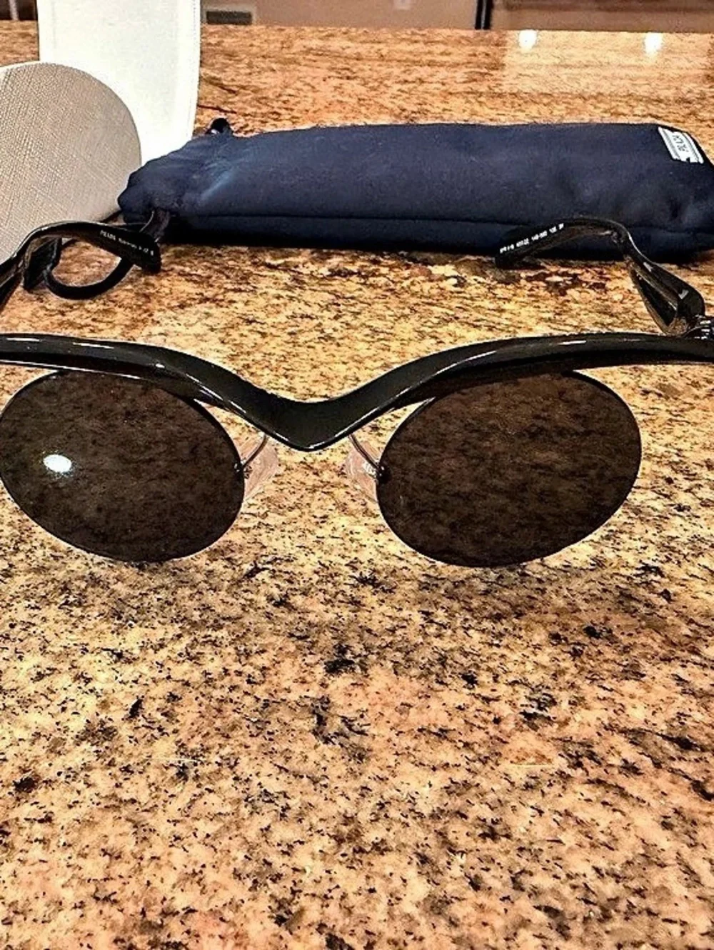 Prada SPR 16Q Cinema Round Sunglasses Black & Brown Like New